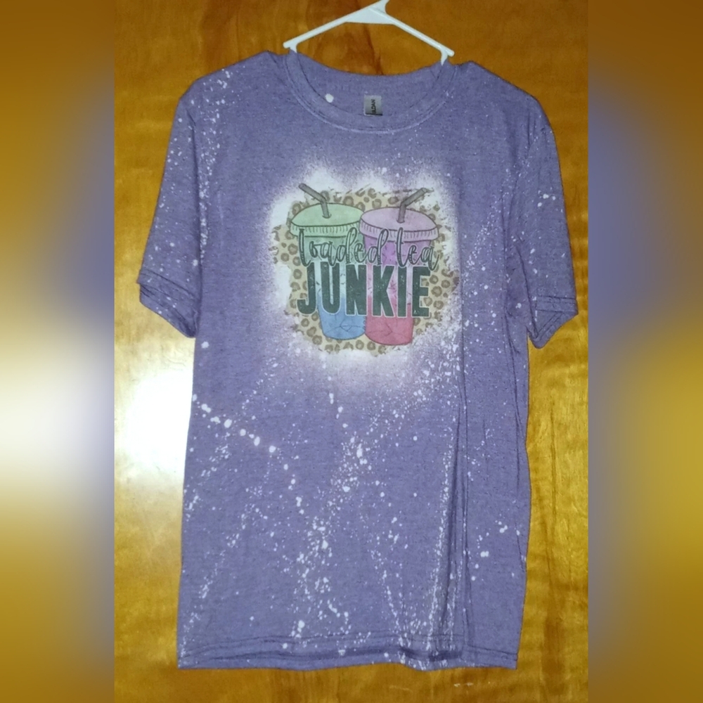 Women's "Gildan: Loaded Tea Junkie" Purple Short Sleeve T-Shirt Medium 